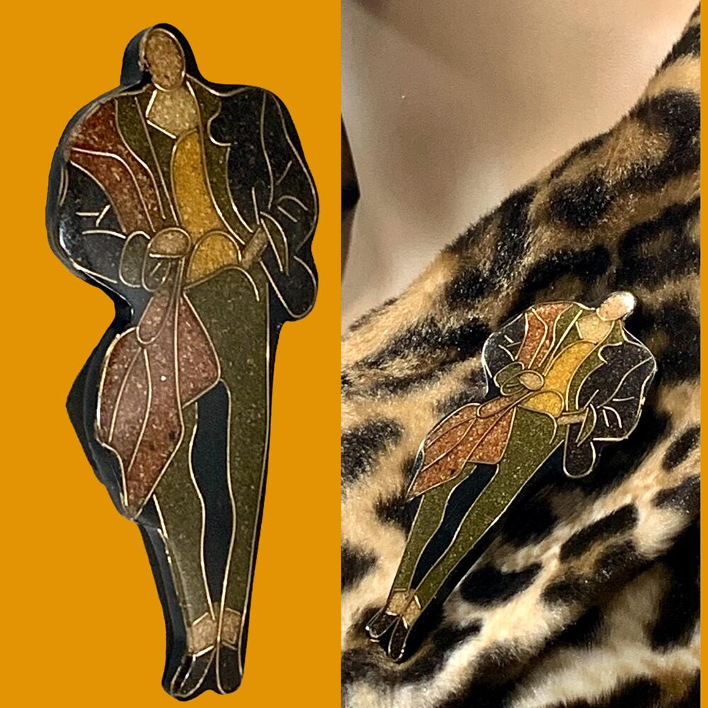 80s LARGE Resin Brooch Pin Modernist Abstract Figural 3.25"